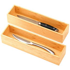 Umilife Bamboo Kitchen Drawer Organizer, Extra High Silverware Tray, Flatware Cutlery Storage Box, Multi-Use Holder in Office, Bathroom, Pantry - 12"x3"x2.5" (Set of 2) - size: 12 x 3 x 2.5" (Standard, Set of 2)