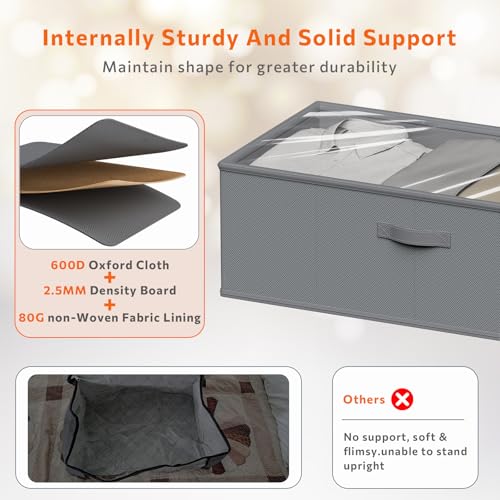 Under Bed Storage Containers, 10 Inches Tall 80L, Foldable Underbed Storage Bags, Closet Organizers and Storage Bins for Clothes and Blankets, Sweaters, Shoes,2-Pack (Grey, 31.5x15.8x10 In) - color: Grey