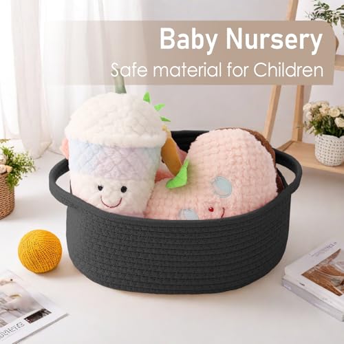 JMvicyroam Woven Basket,Small Rope Storage Bin with Handles & Ribbon Bag, Organizer for Shelves Closets,Gift Basket Empty for Birthday,Books,Dog Toys, Black/2 Pack - color: Black, size: 2 Pack