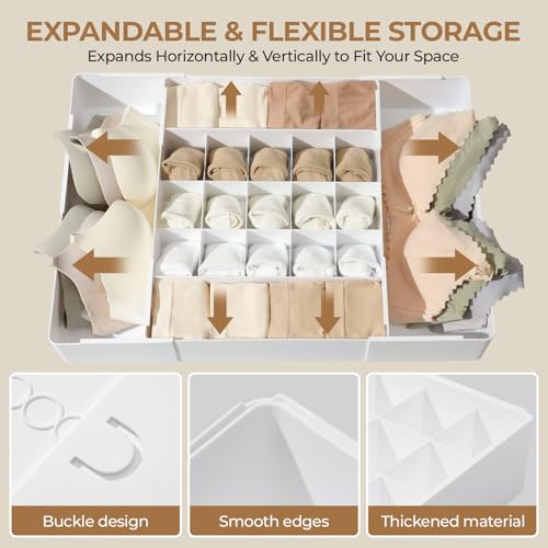 Adjustable Drawer Organizer – 19-Grid Divider for Socks, Bras & Panties, Closet Storage Box for Underwear & Dresser Drawers (15+4) - style: 15+4