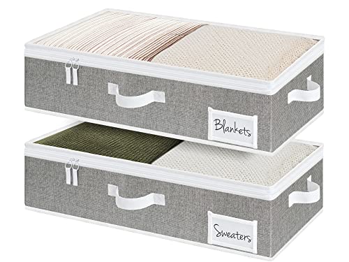 StorageWorks Under Bed Storage Containers with Handles and Label Holder, 2 Pack Ultra-thick Fabric Underbed Bins, Closet Organizer for Clothes, Blankets, Sweater - color: Gray, size: Medium-without Wheels