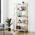 Shintenchi 5 Tiers Bookshelf, Classically Tall Bookcase Shelf,Industrial Book Rack,Modern Book Holder in Bedroom/Living Room/Home/Office, Storage Rack Shelves for Books/Movies,Gold - color: Gold