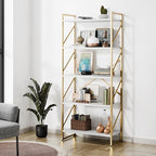 Shintenchi 5 Tiers Bookshelf, Classically Tall Bookcase Shelf,Industrial Book Rack,Modern Book Holder in Bedroom/Living Room/Home/Office, Storage Rack Shelves for Books/Movies,Gold - color: Gold