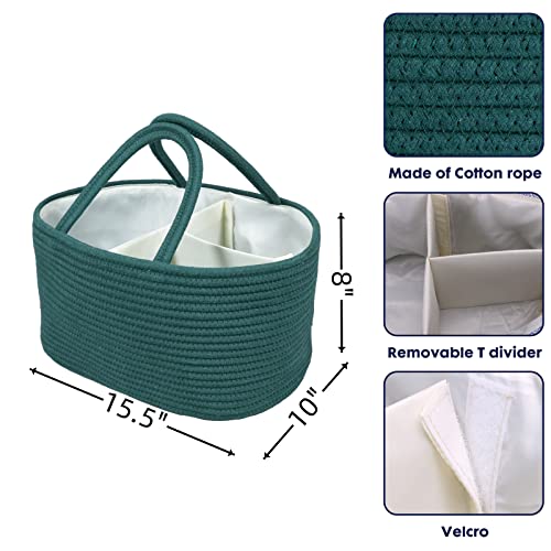 XUANGUO Large Baby Diaper Caddy Organizer for Girl Boy Rope Nursery Storage Bin Basket Portable Holder Tote Bag for Changing Table Car Travel Baby Shower Gifts basket dark green - color: Dark green, size: Large