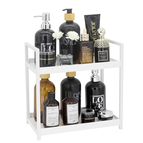 2-Tier Countertop Organizer for Bathroom – Cosmetic Organizer Rack and Storage Shelf for Bedrooms, Offices, Kitchen Counters, and Under Sinks (White) - color: 2-tier-white-pp01