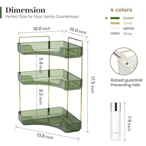 Aveniee Corner Bathroom Counter Organizer, 3 Tier Makeup Perfume Storage for Vanity, Countertop SkinCare Stand Shelf Holder for Women (Green) - color: Gem Green, size: 3 Tier