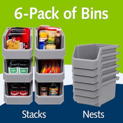 ReadySpace Plastic Containers for Organizing and Storage Bins for Closet, Kitchen, Office, Garage or Pantry Organization, Stackable Bins, Large (14.8" x 8" x 7"), 6-Pack, Blue - color: Blue, size: Large, 6-Pack