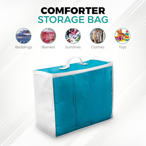 VitalUp 6 pack Clear Plastic Storage Bag with Zipper, Foldable Moving Bag for Comforters, Blankets, Bedding, Storage Containers, Breathable, Durable Clothes and Duvet Closet Organizers, 20x20x8 - color: Clear with Non-Woven Sides, size: 20x20x8 (52L) - 6