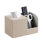 Square Tissue Box Cover with 2 Compartments Storage Organizer, PU Leather Tissue Box Holder with Remote Control Holder for Livingroom Nightstand, Multifunctional Cube Tissue Holder (Beige) - color: Beige