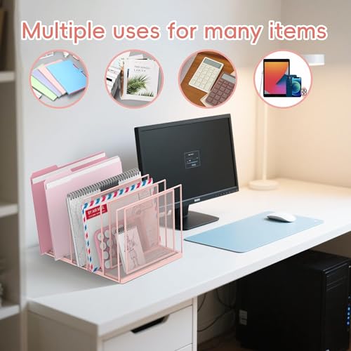 File Organizer for Desk, 5-Section Vertical File Sorter, Paper Holder Organizer Standing Metal File Folder for Office Home Classroom, Pink - color: Pink, size: 1 Pack 5-Section