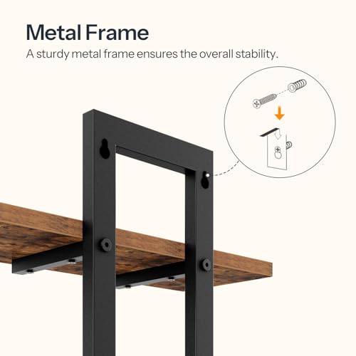 HOOBRO Floating Shelves, Set of 2 Wall Shelves, 3-Tier Wall Mounted Storage Shelves, Hanging Bathroom Shelves, for Living Room, Bedroom, Bathroom, Kitchen, Rustic Brown and Black BF31BJP201
