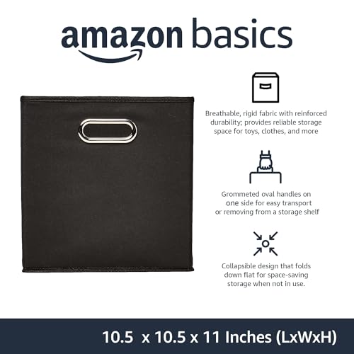 Amazon Basics Collapsible Cube Storage Bins, Space-Saving, Organizing Fabric Bins with Handles, 10.5" x 10.5" x 11", Black, 6-Pack - color: Black, size: 6-Pack
