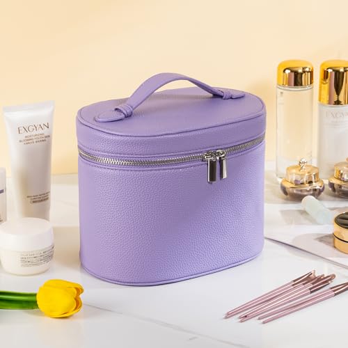 Makeup Bag Vanity Case Cosmetic Bag with Removable Divider Travel Toiletry Bag for Women Portable Make up Box Organizer, Purple - color: Purple