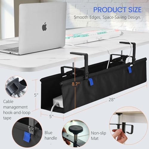 28" Under Desk Cable Management Tray- Clamp/Screw Mount Desk Cable Organizer Cable Tray Hiders for Office&Home - size: 28"L x 5.5"W