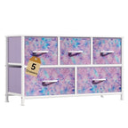 DWVO Dresser with 5 Drawers - Fabric Storage Tower, Organizer Unit for Bedroom, Living Room, Closets - Sturdy Steel Frame, Wooden Top (Purple) - color: Purple, style: 5-Drawer
