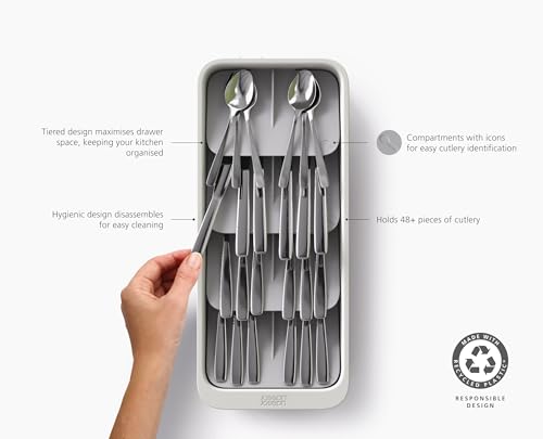 Joseph Joseph DrawerStore Large Tiered Flatware Cutlery Kitchen Drawer Organizer, Holds 48 Pieces, Disassembles for Easy Cleaning, Recycled Plastic - size: Large, style: Flatware Organizer