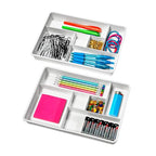 Madesmart Set of 2 Plastic 6-Compartment Drawer Organizer Gadget Trays, Multipurpose Storage Bins for Drawers, White