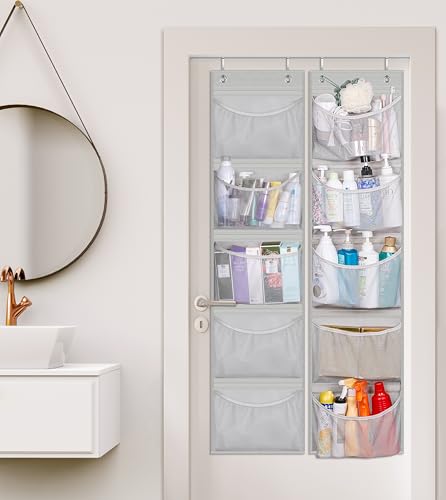 KEETDY Over the Door Organizer Storage for Closet with 5 Pockets Organizer for Bedroom Bathroom, 2 Pack - color: Light Grey