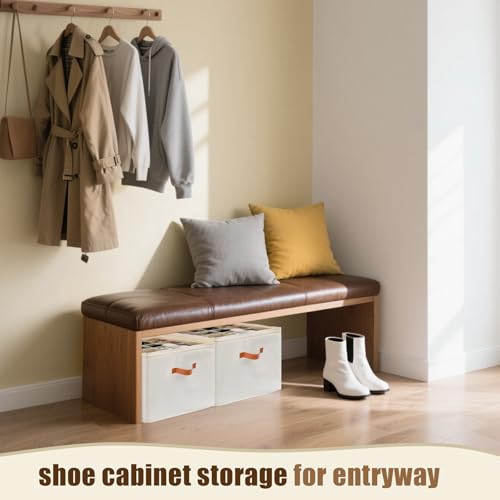 Shoe Organizer for Closet, Shoe Storage Boxes Fits up to 16 Pairs, Foldable Shoe Containers Bins Baskets with Adjustable Dividers and Clear Cover White