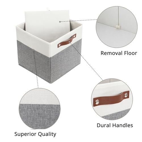 HNZIGE Set of 4, Foldable Storage Cube Bin Baskets, Fabric 11x11 Cube Storage Bins for Storage with Handles, Shelf Bins for Cube Home Toy Nursery Closet(White Gray) - color: Gray White, size: 11"x11"x11"-4pack