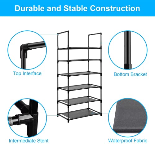 6 Tier Metal Structure Free Standing Shoe Rack for Small Space Entryway, Bedroom, Closet, Narrow Vertical Shelf Organizer for Space Saving Storage - size: 6 Tier