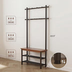 Coat Rack with Shoe Storage, Wood and Metal Frame, Entryway Hall Tree with Bench, Featuring 11 Hooks and 2-Tier Storage Shelves, 3-in-1, Entry Bench with Coat Rack (31.5" Walnut) - size: 80