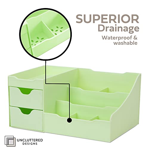 Uncluttered Designs Makeup Organizer With Drawers - Modern Countertop Storage for Cosmetics - Chic Vanity Holder for Perfume, Skincare, Brush, Lipstick, Nail Polish Organization & Display (Green) - color: Green