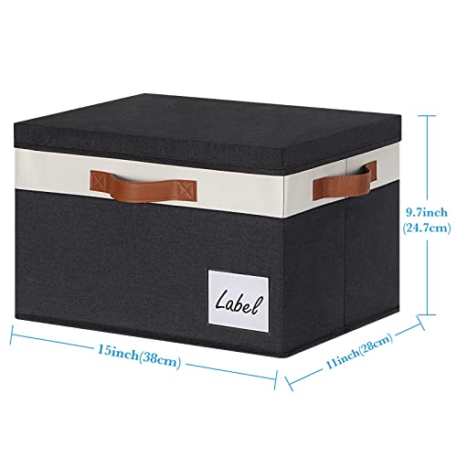 Large Storage Bins with Lids, Foldable Fabric Storage Baskets with Lids, Sturdy Storage Boxes with Labels and 3 PU Handles for Closet Home Bedroom Office (3 Packs, Black&White) - color: Black with White, size: Large-3pcs