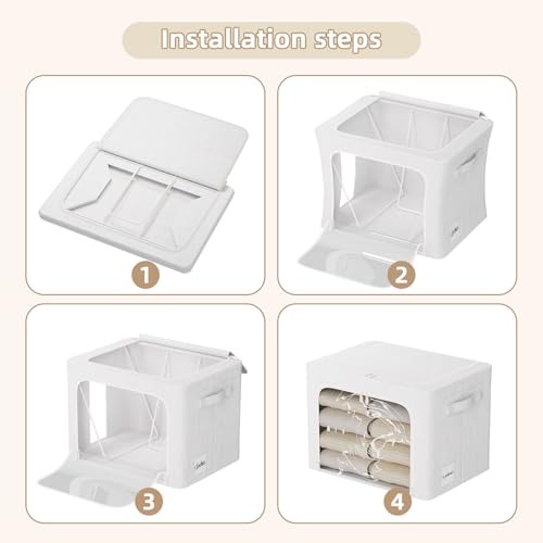 FHSQX 8 Pack Clothes Storage Bins - Foldable Storage Bins for Clothes Fabric Storage Box with Metal Frame (Cream White, 19.7x15.7x13.8 inch) - color: Cream White, size: 19.7x15.7x13.8 inch