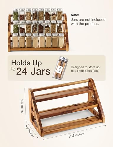 Tinamo Acacia Wood Spice Rack for Countertop - Wooden Tray Holds 24 Jars Spice Racks Organizer for Storage Shelf - 3 Tiered Spice Rack Organizer for Cabinet - Spice Shelf for Kitchen Pantry (Acacia) - color: Acacia