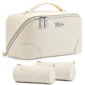 BOYATU Travel Makeup Bag Cosmetic Bags for Women: 3 Pcs Set Large Capacity Make up Bag with Handle - Waterproof Vegan Leather Toiletry Bags Travel Essentials with Compartments(C-3-White) - color: C-3-White