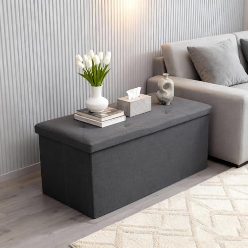 43 inch Storage Ottoman Bench, 30 inch Folding Storage Bench Ottoman, for Bedroom, Living Room, and Utility Room, Grey - size: 30"D x 43"W x 15"H