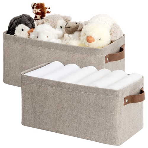StorageWorks Narrow Storage Bins, Small Basket for Closet and Shelves, Rectangular Fabric Organizer with Handles, Toilet Paper Storage, Brown and Beige, 2-Pack - color: Brown and Beige, size: 15"L x 7¾"W x 7¼"H