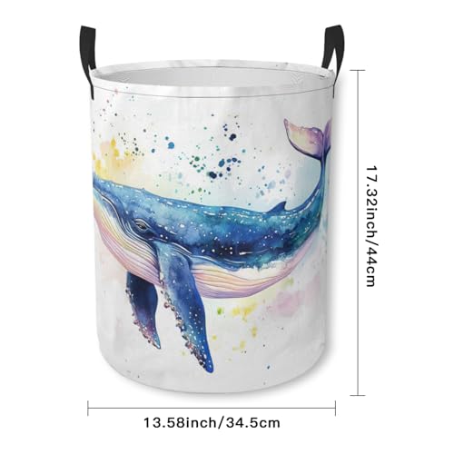 Watercolor Whale Laundry Basket Foldable Laundry Hamper with Handles Clothes Storage Bin for Household Bedroom Bathroom Dorms 17.3"x13.6" - color: Watercolor Whale