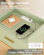 Nightstand with Charging Station,3-Tier Modern Bedside Table Night Stand with Storage Drawer and Open Shelf,Small End Side Table for Bedroom,Living Room,Green - color: Green With Charging Station