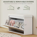 HOMCOM Narrow Shoe Bench with Padded Seat Cushion and Flip-Drawer, Small Entryway Bench Holds up to 265lb, Shoe Cabinet, 31.5x10.2x18.7 Inches, White - color: White, size: 31.5" x 10.2" x 18.7"