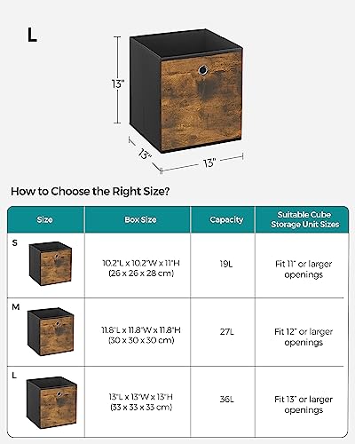 SONGMICS Storage Cubes, Set of 6 Storage Bins with Handles, Foldable Oxford Fabric and Non-Woven Fabric Storage Boxes, 13x13x13 Inches, Fit Cube Storage Unit, Rustic Brown URFB133B01 - color: Rustic Brown, size: 6 Pack (13"L x 13"W x 13"H)