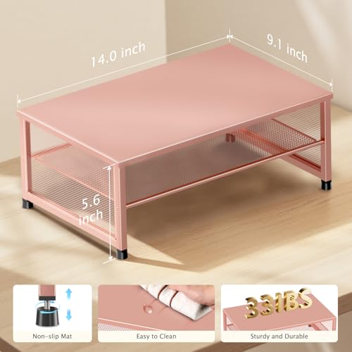 ECOLOVI 2-Tier Computer Monitor Stand Riser, Desk Organizer for Monitor, Printer & Laptop Stand, Desktop Workspace Organizers for Office Supplies(Rose Gold) - color: Rose Gold