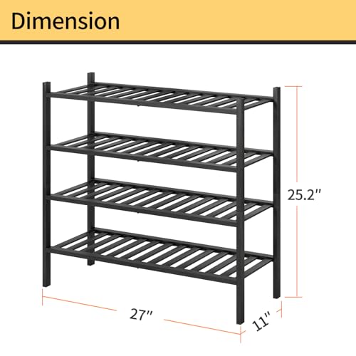 4-Tier Bamboo Shoe Rack for Entryway, Stackable | Heavy Duty | Multi-Function, Free Standing Shoe Racks for Bedroom Hallway Closet（Black） - color: Black, size: 4-Tier-Standard