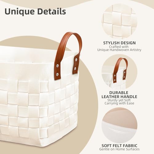 BOLDMONEKY Blankets Basket 16.5 " x13 " x13 " , Large Rectangular Laundry Hamper with Leather Handle, Soft Dog Toy Basket for Storage-Beige - color: Beige