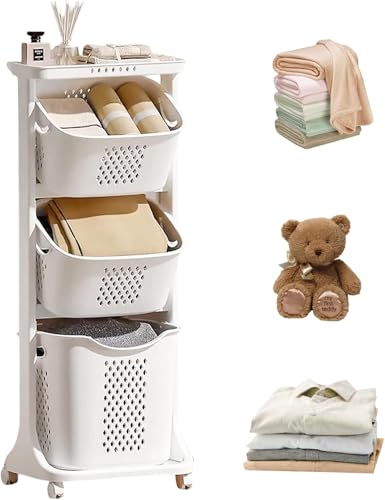 BAOKALER Rolling Laundry Hamper Cart with Wheels, 3 Tier White Laundry Baskets, Clothes Hamper with Portable Storage Baskets for Kitchens, Bathrooms, Bedrooms, Classrooms, Laundry Rooms(75L) - size: 3-layer