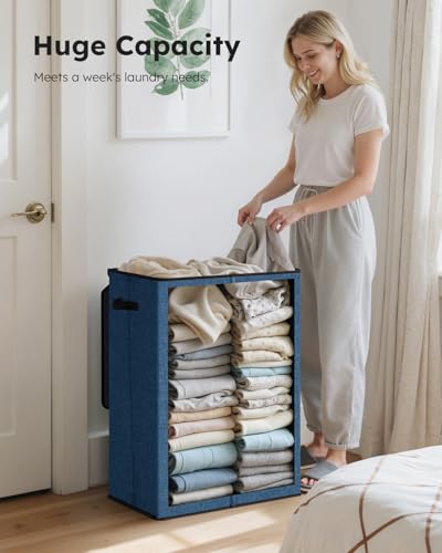 SOLEDI Laundry Hamper with Lid 130L Large & Tall Collapsible Laundry Basket, Clothes Hamper with Bag Removable Easy to Carry, Dirty Hampers for Bedroom, Bathroom, Dorm, College, Blue - color: Blue, size: 130L