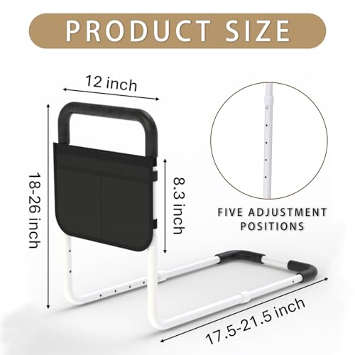 Bed Rails for Elderly Adults Safety, Bed Handle Bedside Assist, Adult Bed Rails for Seniors, Adjustable Bed Bar with Storage Pocket & Fixing Strap, Bed Cane Fits Twin, Queen, Full, King Bed - size: 1 Pack