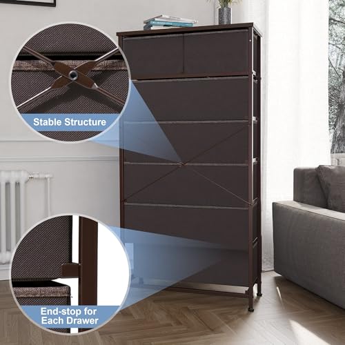 Crestlive Products Vertical Dresser Storage Tower - Sturdy Steel Frame, Wood Top, Easy Pull Fabric Bins, Wood Handles - Organizer Unit for Bedroom, Entryway, Closets - 7 Drawers (Brown) - color: Brown, style: 7 Drawers