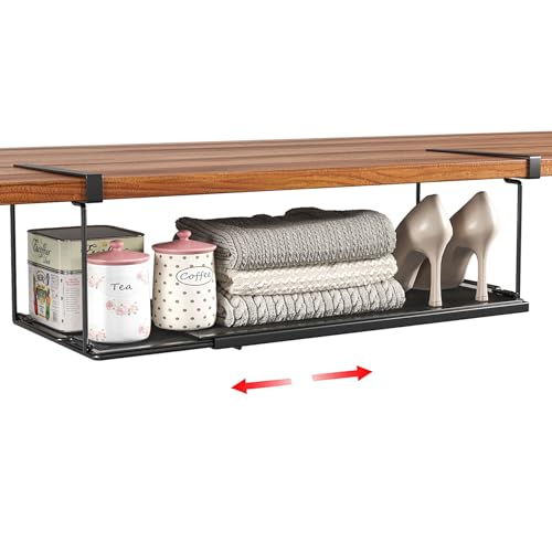 Expandable Under Cabinet Shelf, Extendable Under Shelf Storage with 0.94 Inches Thick Clips for Shoe Rack, Pantry Cabinet, Laundry Room. (Black, 1 Pack, Interior: 6" H x 8.26" D) - color: Black-6"h X 8.26"d-0.94" Thick Clip, size: 1 Pack