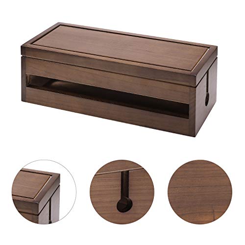 Changsuo Cable Management Box Wooden Cord Organizer Box for Extension Cord Power Stripe Surge Protector Wire Management Concealer Cover Hider for Desktop Home Office Kitchen (Brown) - color: Brown