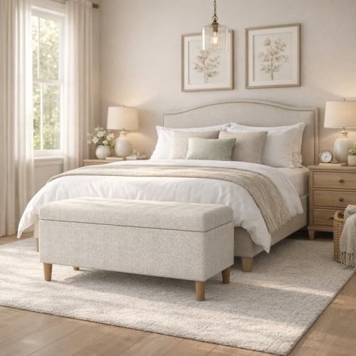 HomePop Malmo Decorative Storage Bench -Cream Chevron Woven - color: Cream Chevron Woven