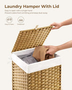 GREENSTELL Laundry Hamper with Lid, 60L Clothes Hamper with 2 Removable Liner Bags & 2 Mesh Laundry Bags, Handwoven Synthetic Rattan Laundry Basket for Clothes, Toys in Bathroom, Bedroom Natural - color: Natural, size: 60L (13.4 x 13.4 x 21.7 inches)