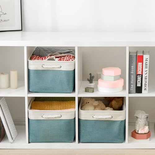 TheWarmHome Storage Baskets for Organizing - Extra Large 3 Pack 17x14x10 inch Storage Bins for Shelves Closet Nursery Bathroom Bedroom Baby Clothes Dog Toy Home Organization (White & Green) - color: White And Green, size: 3PCS/X Large -17.7Lx13.8Wx9.8H
