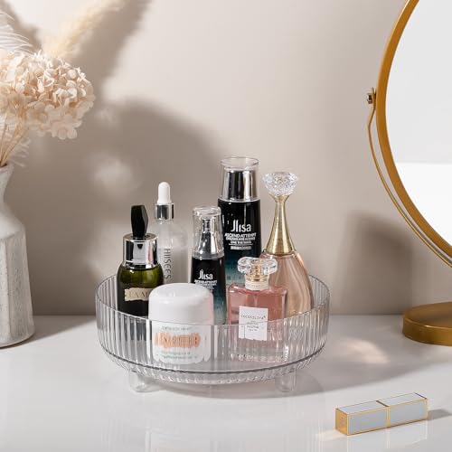 360 Rotating Makeup Organizer Perfume Tray Skincare Holder Spinning Cosmetic Storage Bathroom Countertop Organizer Lazy Susan Turntable for Dresser, Vanity, Kitchen, Small Clear - color: Clear, size: 9"